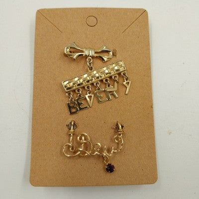 Gold Tone Name Brooch BEVERLY & Name Pendant BEV Vintage Personalize Jewelry