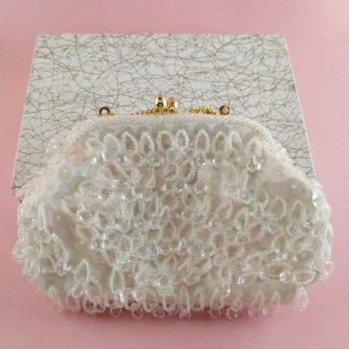 Handmade Hong Kong Beaded Vintage Evening Purse Mini Beads Prisms Sequins 7x4.5"