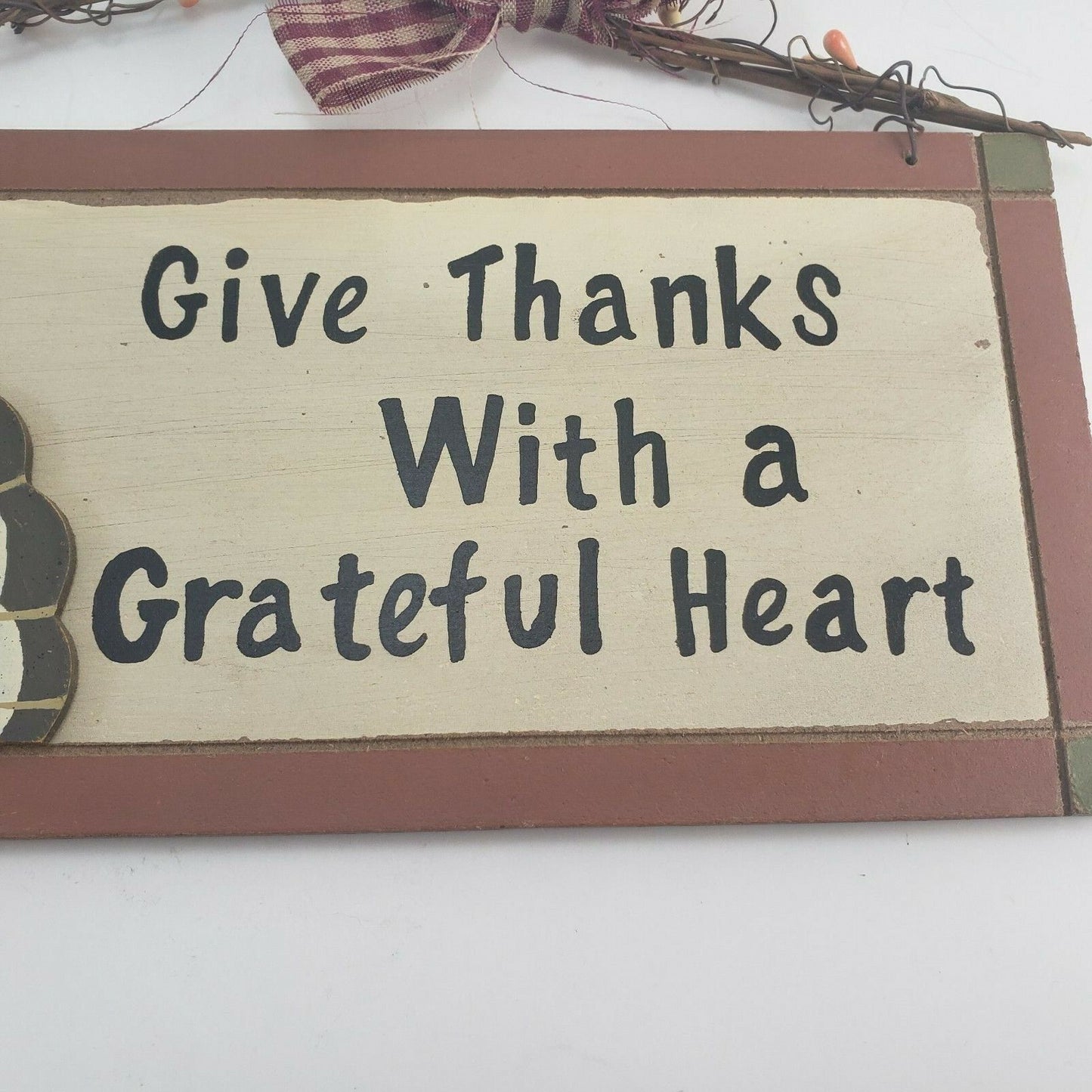 Give Thanks With a Grateful Heart Hanging Wood Fall/Thanksgiving Decor Sign 12"