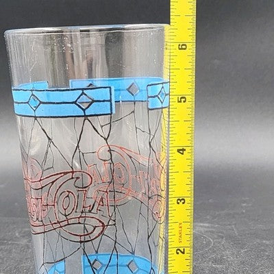 Pepsi-Cola 12oz Drinking Clear Glass 6.25" Stained Glass Tiffany Style Vtg 1970s