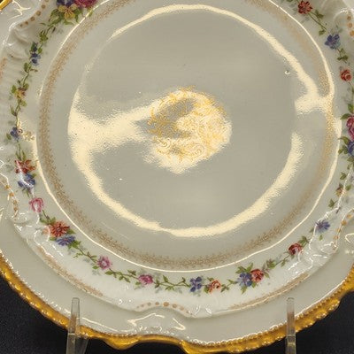 LRL Limoges Plate Art Nouveau w Multicolor Floral Motif & Gold Tone Edges France