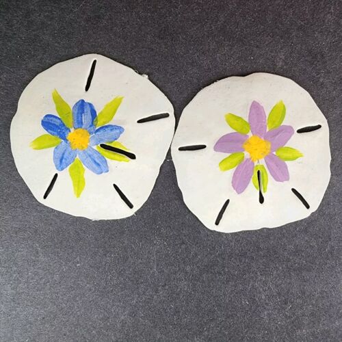 7 Hand Painted Sand Dollars Simple Flowers Sizes 3" to 4.5" Across Vintage