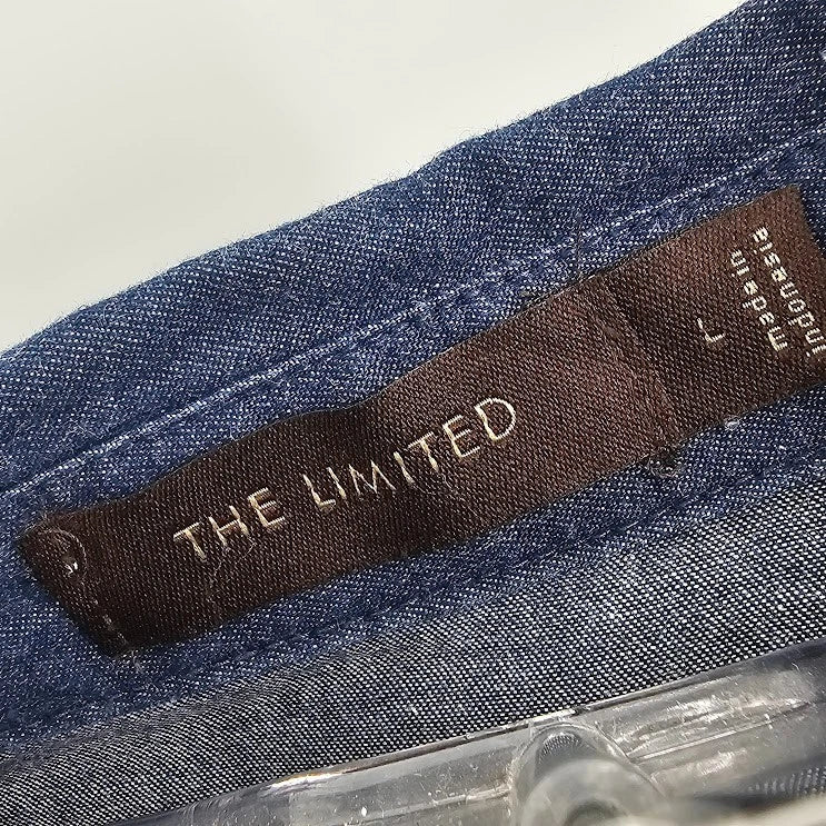 The Limited Women’s Denim Blouse Large Blue Button Front Shirt Casual