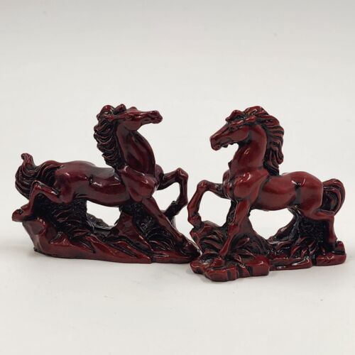 8 Horse Set Qing Feng Chinese Molded Red Resin Horses Sculpture Figurines 3"