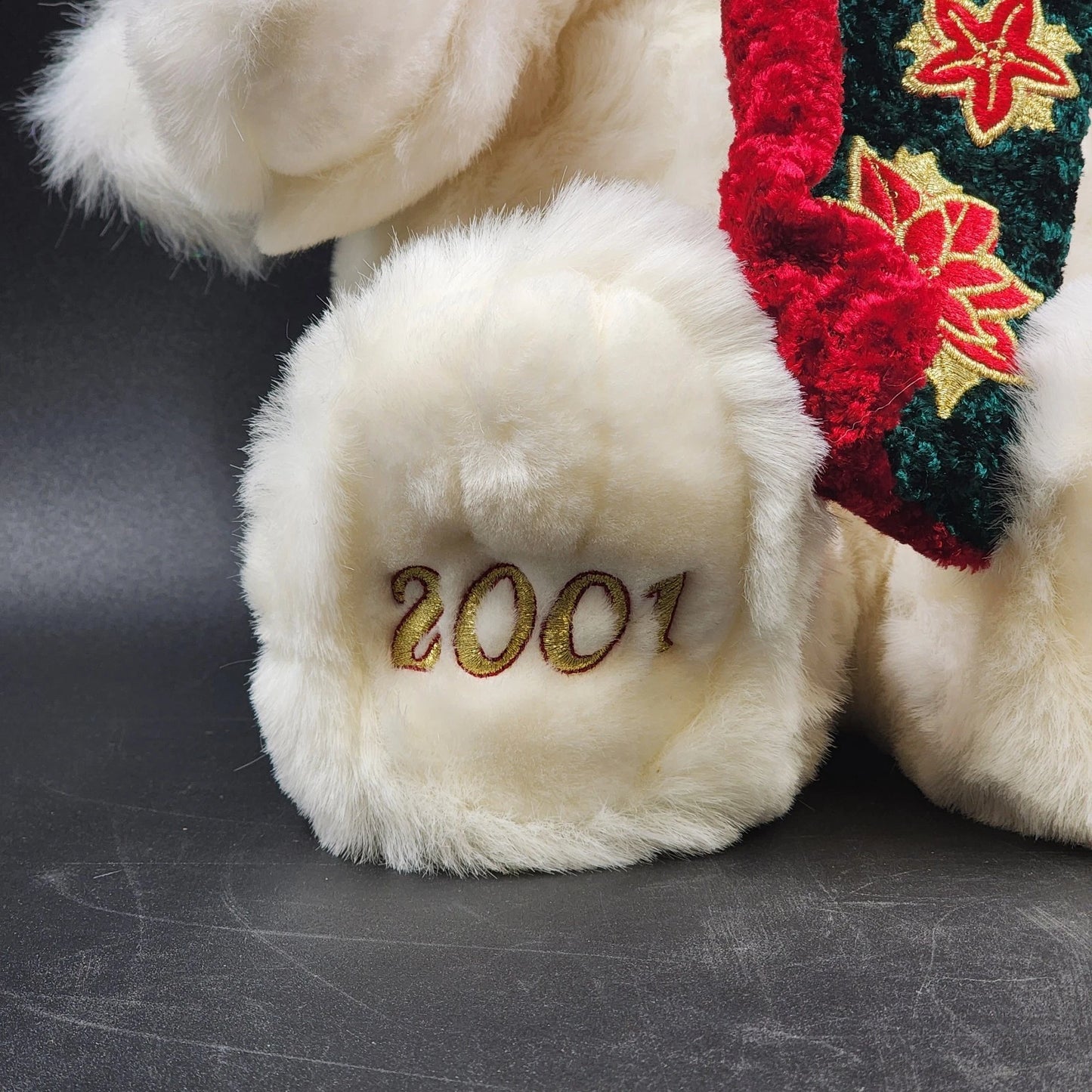 Santa Bear 2001 Kmart Christmas Plush Collectible White Teddy w Hat & Scarf 15"