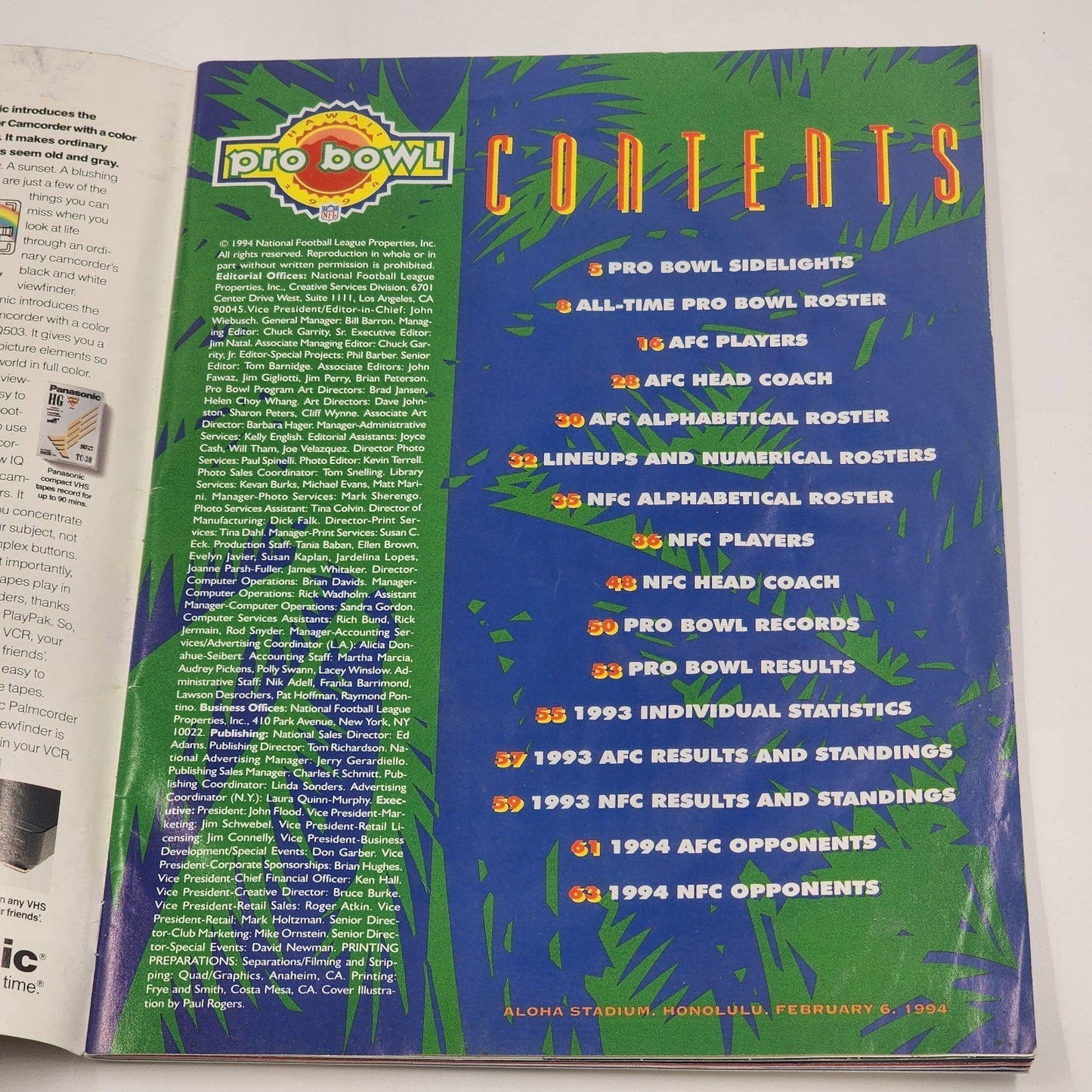 1994 NFL Pro Bowl Official Game Day Program Aloha Stadium 15 Years in Hawaii