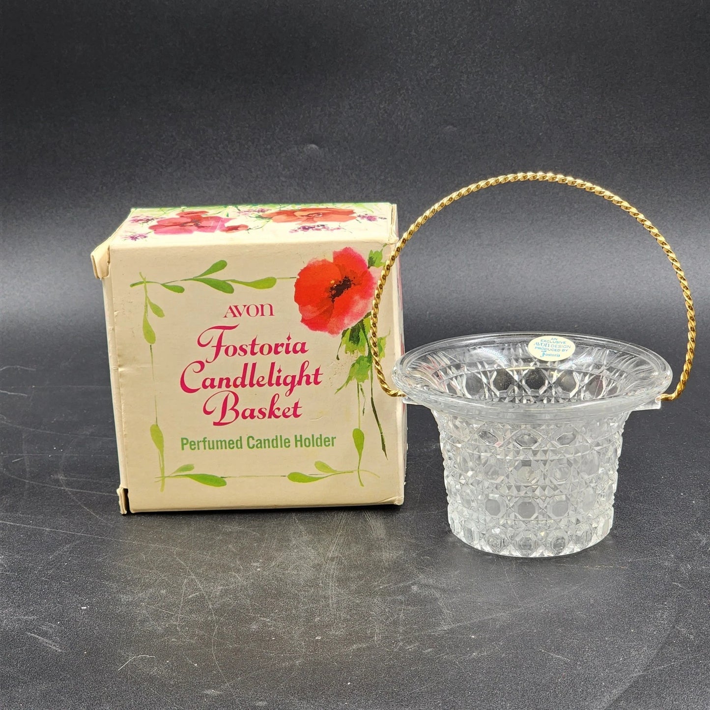 Avon Fostoria Glass Candlelight Basket Candle Holder Perfumed 1970's Vintage NIB