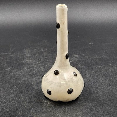 Studio B Art Vase Carn Pottery 6" White w Black Polka Dots John Beusmans 1970's