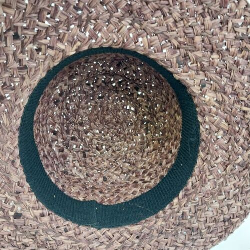 Purple Woven Straw Sun Hat Bow with Black Rose Grosgrain Floral Flower Band 15"