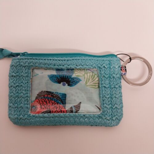 Vera Bradley Straw Zip Travel ID Case Antilles Treasure NWT 5 x 3 Crab Aqua Blue