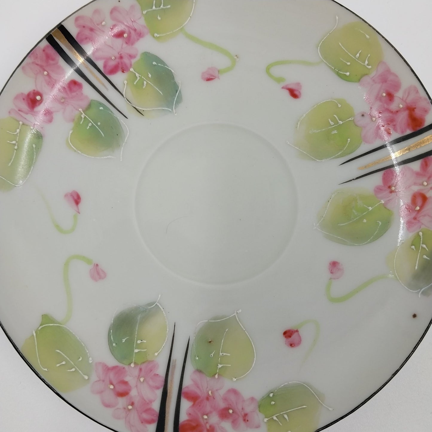 Japanese Moriage Porcelain Hand Painted Saucer Floral Pink Green Purple 6"