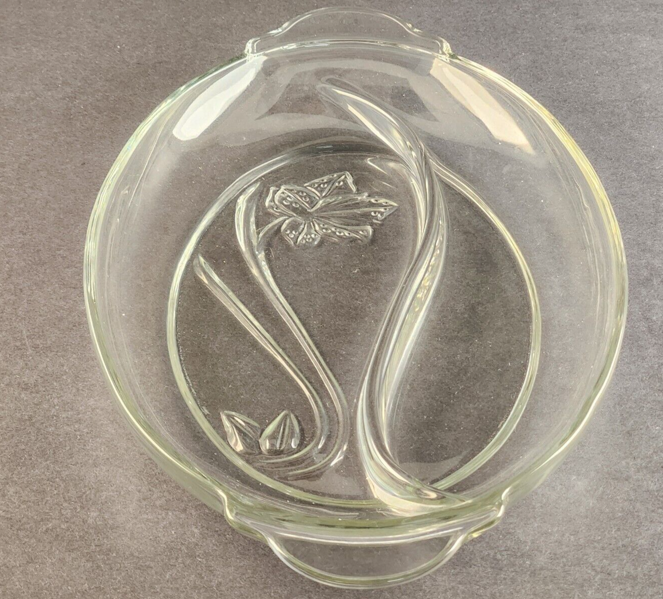 13" Oval 2 Section Relish Dish Clear Glass Frosted Leaf Anchor Hocking Vintage