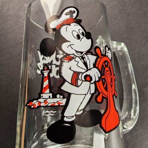 Disney Mickey Mouse Club Ship Captain Glass Mug 5½" Vintage Sailor at Helm 1970s