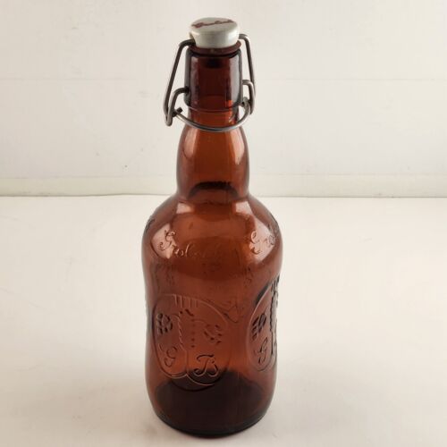 Grolsch Amber Brown Empty Beer Bottle with Porcelain Swing Top Lid Stopper