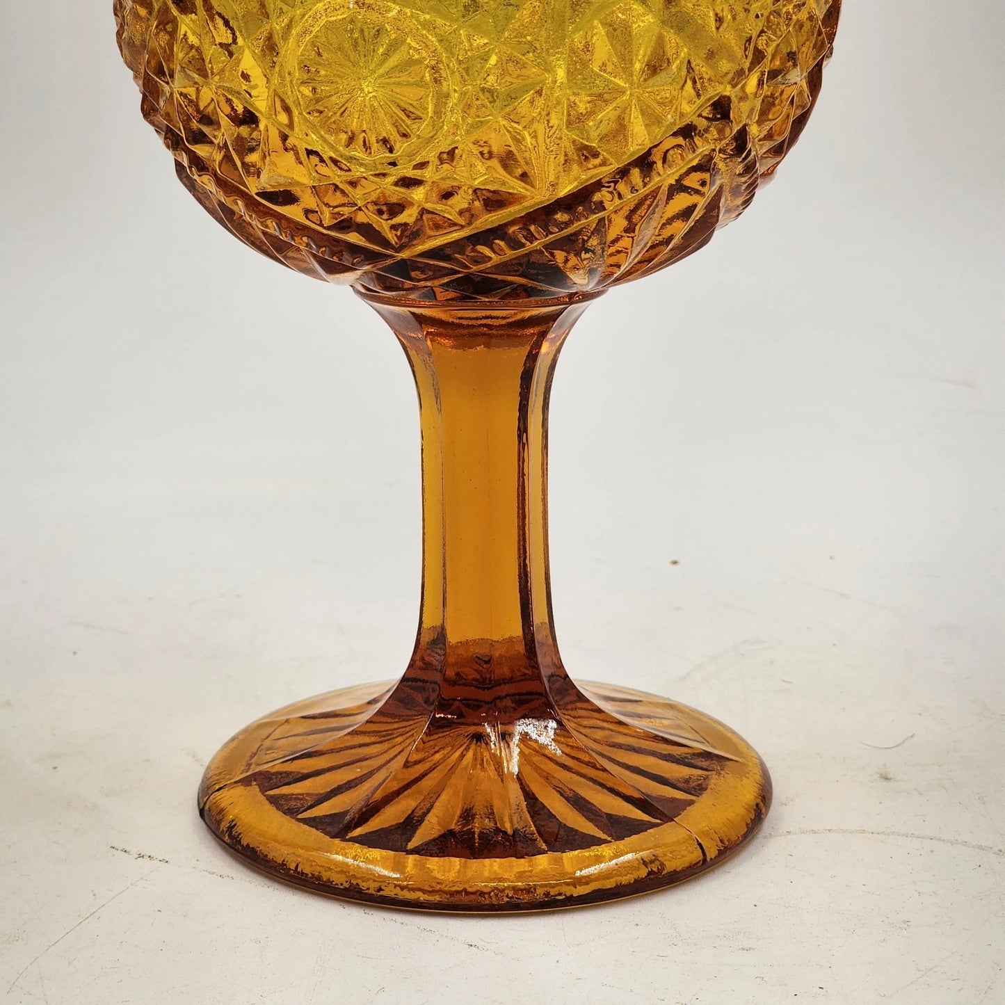 Indiana Glass Hobstar Amber Compote Goblet EAPG Pedestal 8" Vintage Scalloped