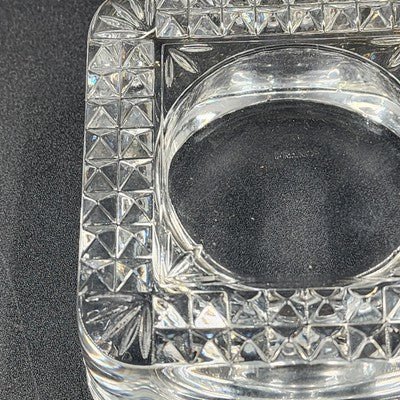 Crystal D'Argues French Candle Holder Faceted Square 4" Marked France EUC