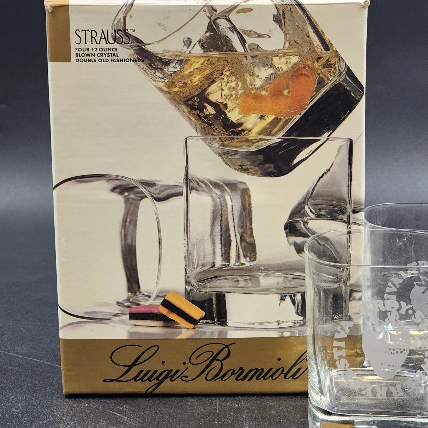 Luigi Bormioli Strauss Double Old Fashioned Glasses 12oz Clear Crystal Strawberry Fest