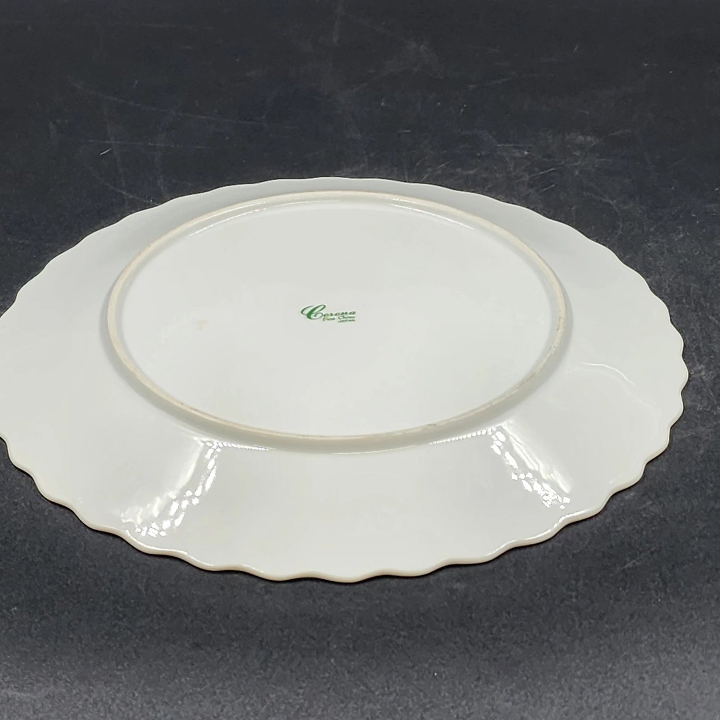 Andrea by Sadek Cake Platter Corona Floral Gold Trim Scalloped Edge 10.5"