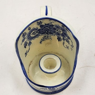 White with Blue Flower Design Scoop Shape Delftware Porcelain Candlestick Holder
