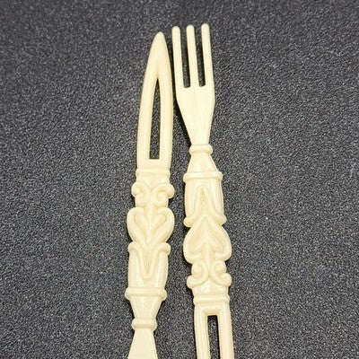 Agiftcorp Cocktail Forks with Floral Carved Celluloid Holder Cream Hong Kong 1978