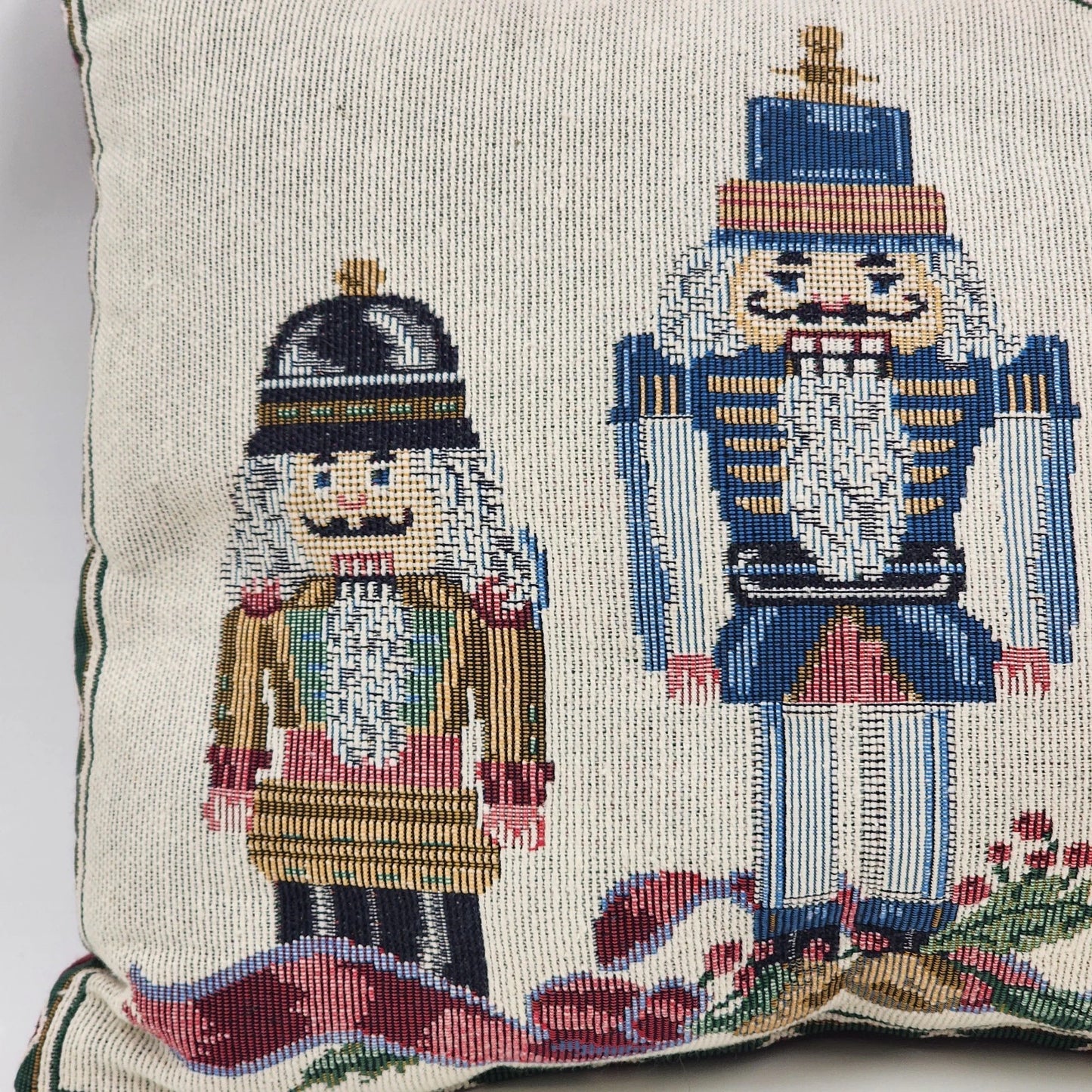 Christmas Nutcracker Soldiers Throw Pillow Tapestry Red Decor 15" x 11" Vtg USA