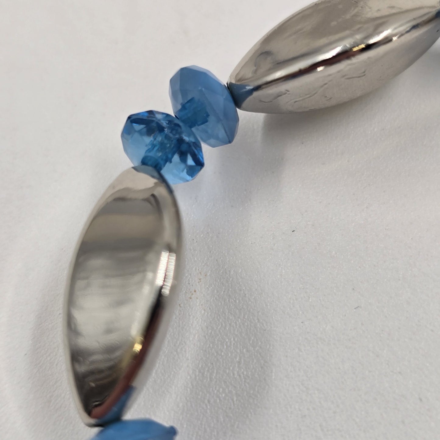 2 Stretch Bracelets Blue Silver Tone Clear Chunky Beads Fashion Jewelry 6.5-7"