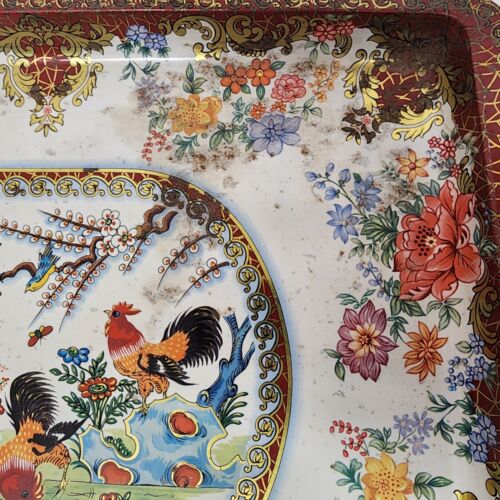 Daher Decorated Ware Rooster Metal Tray England 17.5" x 13.5" Vintage Country