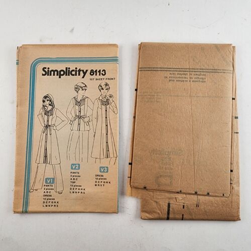 Simplicity 8113 Vintage Sewing Pattern '70s Misses Dress Top Pants Hood Size 16
