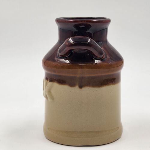 Stoneware Milk Can 5.25" Crock 2 Handles Brown & Beige Crazed