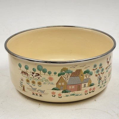 2 pcs International Heartland Enamel Nesting Mixing Bowls 7" x 3" & 6.5" x 2.75"