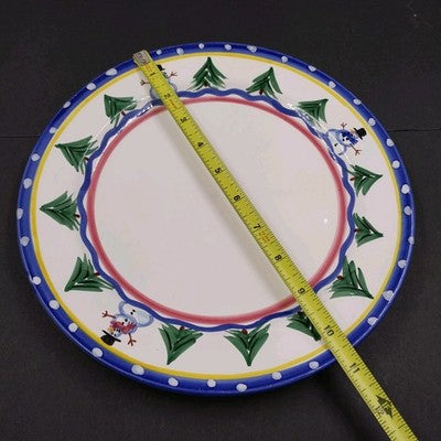 Dinner Plate Present Tense Italy Snowman Christmas Tree Hand Painted 10.5 Cerami