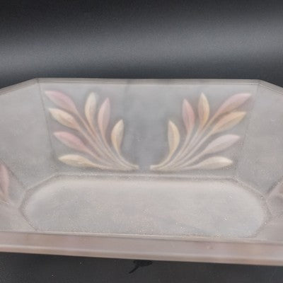 Frosted Clear Glass Leaf Cut Serving Dish Oblong Octagon Bowl Indiana Glass