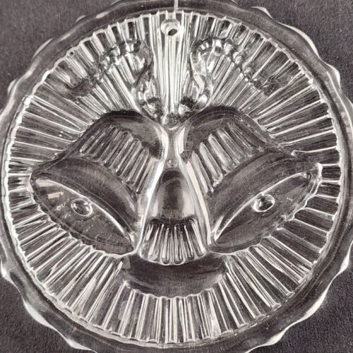 2 Vintage Fostoria Glass Lead Crystal Clear Jingle Bells Christmas Ornaments