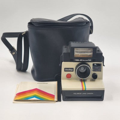 Polaroid Land Camera One Step Focal 600 Flash Rainbow Stripe w Manual Black Case