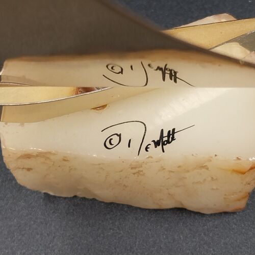 Brass Sailboat Mounted On Onyx Stone Signed John DeMott Single Sail Seagull Vtg
