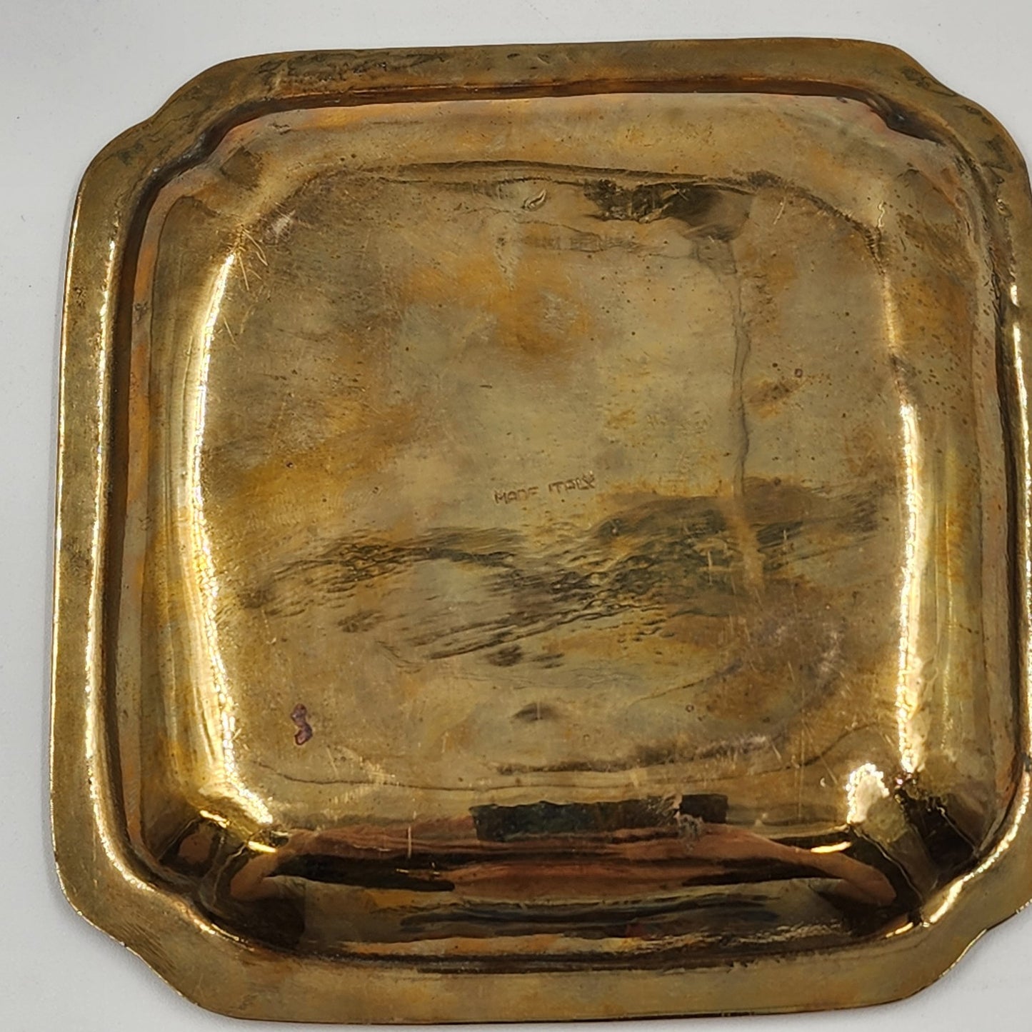 Italian Square Serving Wall Gold Plate Solid Cast Brass 6" with Double Rim Edge