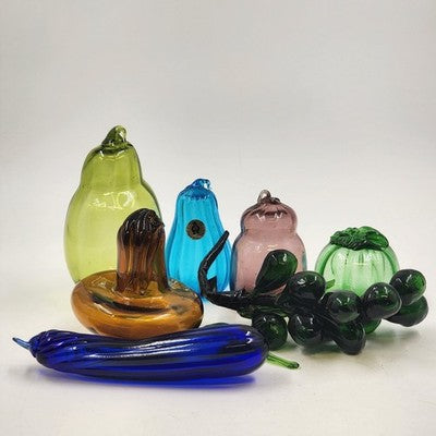 7 Pc Hand Blown Glass Fruit & Vegetable Set Large Translucent Art Glass Taiwan