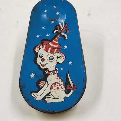 Set of 3 Tin Litho Toy Noisemakers 4.5" Circus Party Grinders 1940s Vintage