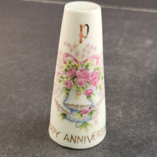 1950s Happy Anniversary Salt Pepper Shakers Set Ceramic Japan Porcelain 3-1/2"