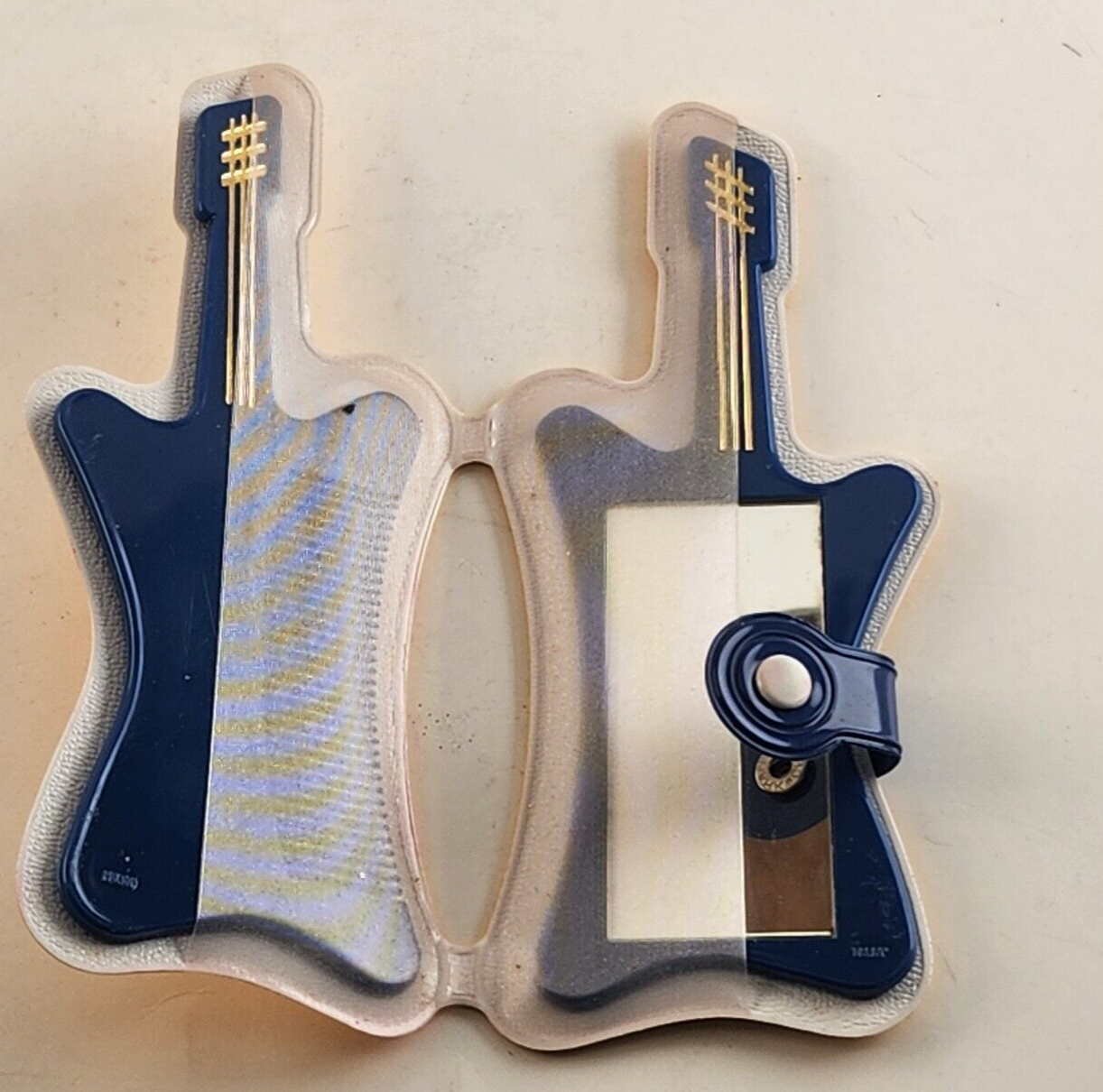 Vintage Strum Along Guitar Shaped Comb & Mirror Set Blue Yellow