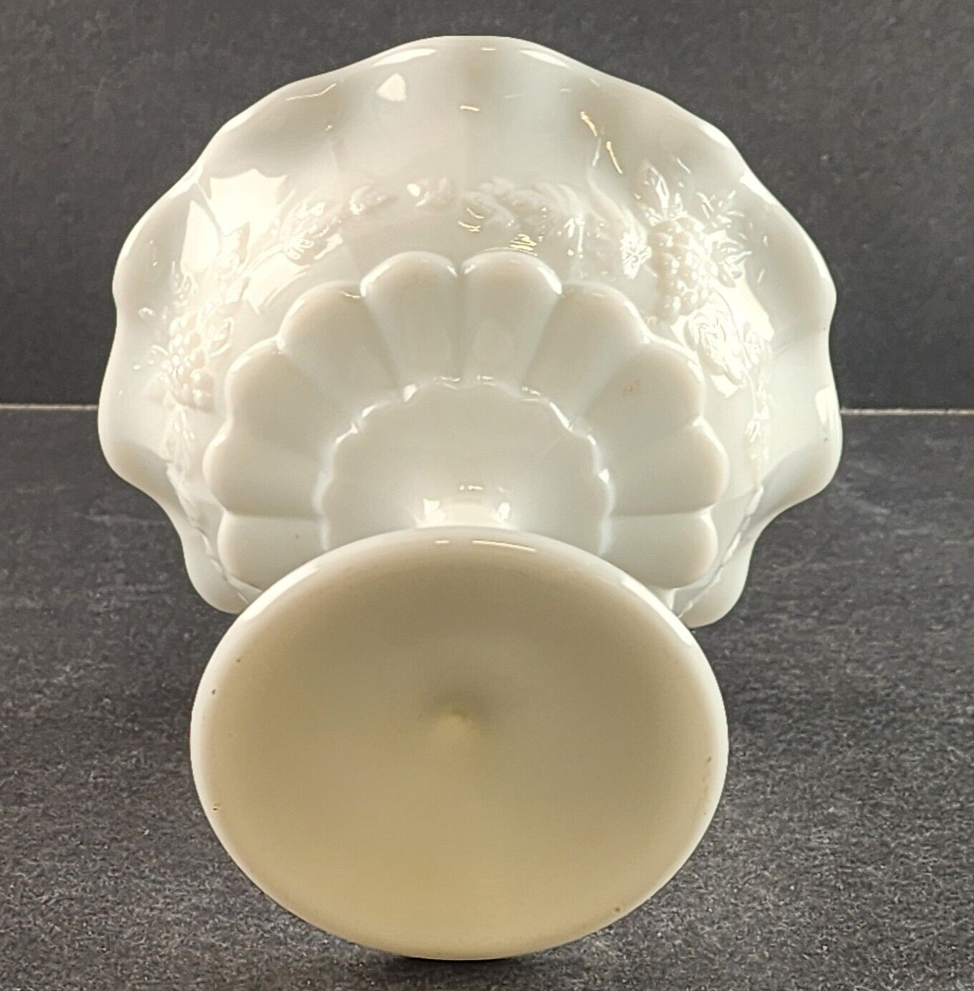 Footed Lipped Small Comport Paneled Grape Milk Glass by Westmoreland 5" Across