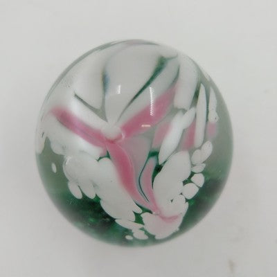 American Studio Art Glass Paperweight Crimp Pink Floral Elwood Indiana Vintage