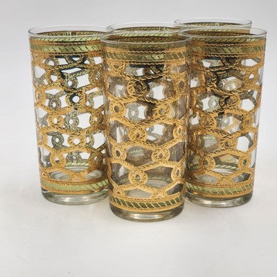 4 Culver Highball Glass Tumblers Entwined Rope 12oz 5.5" Plus One Chipped Glass
