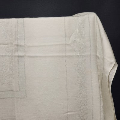 White Tablecloth with Floral Motif & Silver Thread Boarder Rectangle 80" x 52"