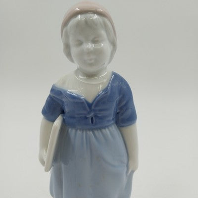 Gerold Porzellan Bavaria School Girl Figurine Blue Dress 6.5" Germany