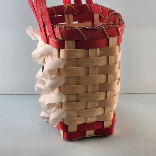 Santa Claus Face Wicker Basket Ribbon Crafting Red and Natural Basket Bell Hangs