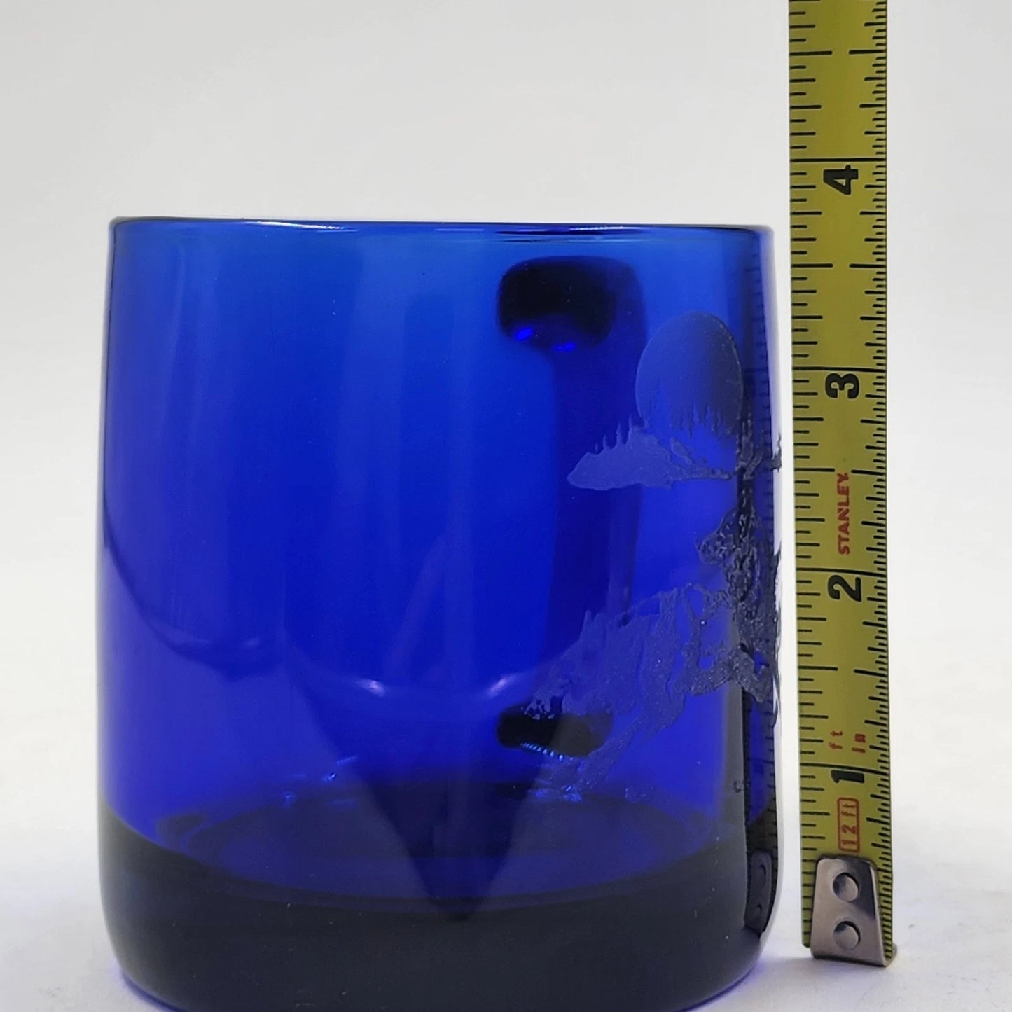 2 Cobalt Blue Coffee Mug Cups 12 oz Etched Running Wolves France