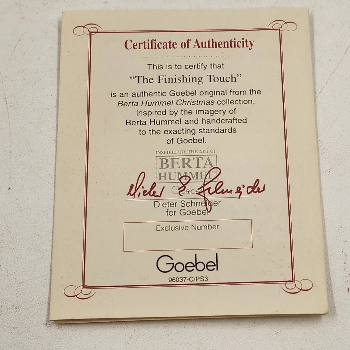 Berta Hummel THE FINISHING TOUCH Ornament Goebel Porcelain Girl 1999