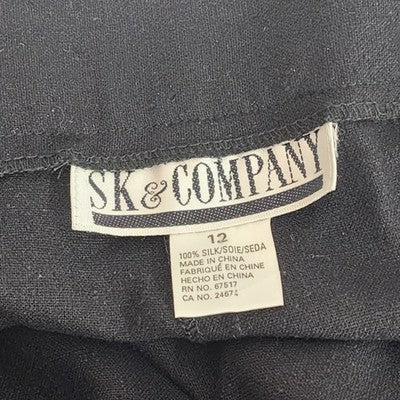 SK & Company Solid Black Silk Pleated Front Dress Pants Size 12 Side Zip China