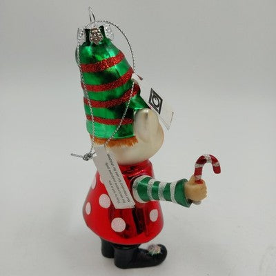 Christmas Pixie Elf Glass Ornament by Living Quarters 5.5" x 4" Holiday Decor